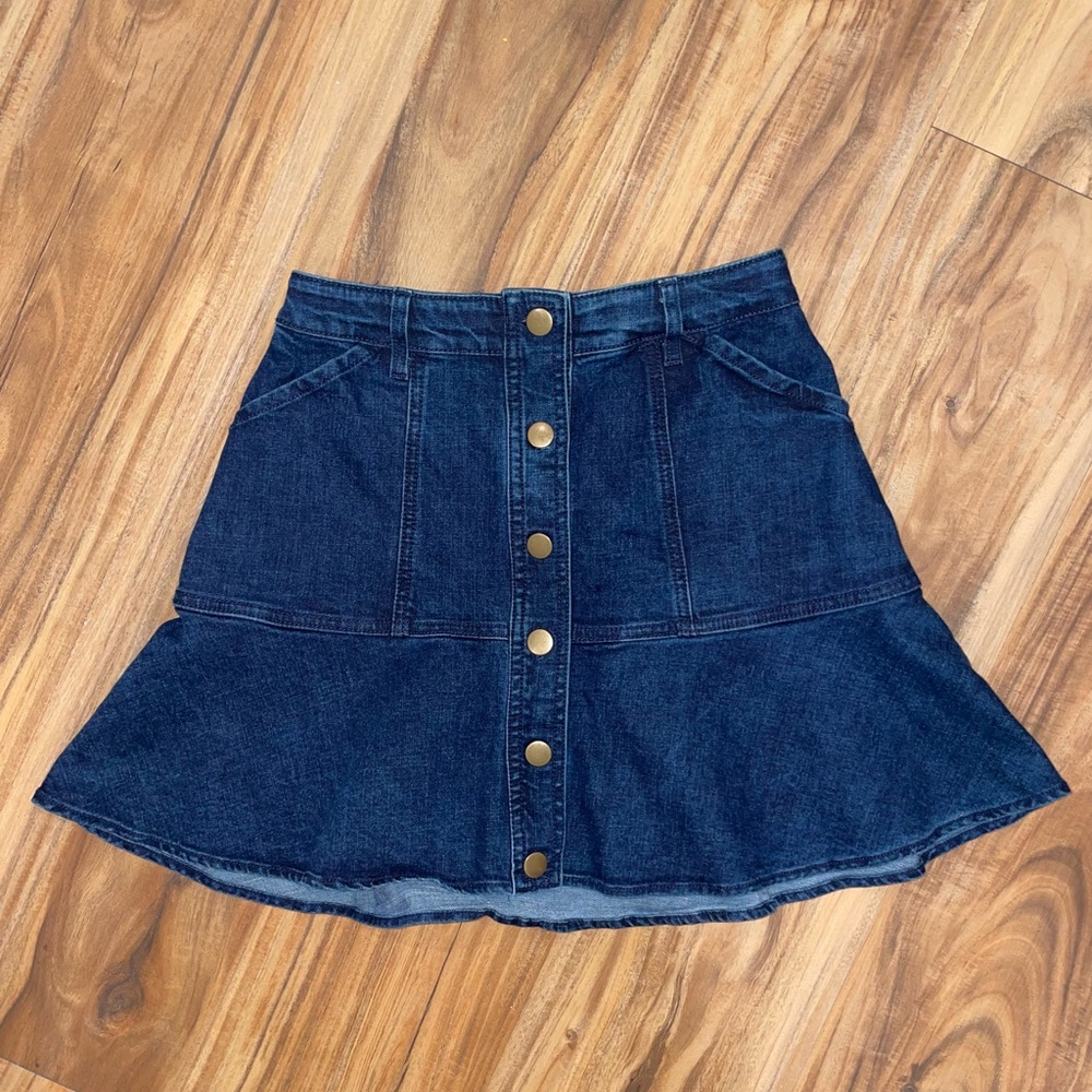 Draper James Denim Button Front Skater Mini Skirt Size 2 Western Boho Preppy